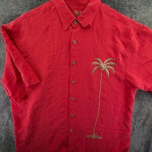 Bamboo Cay Short Sleeve Button Up Shirt Red XL Modal Blend Adult Floral Beach